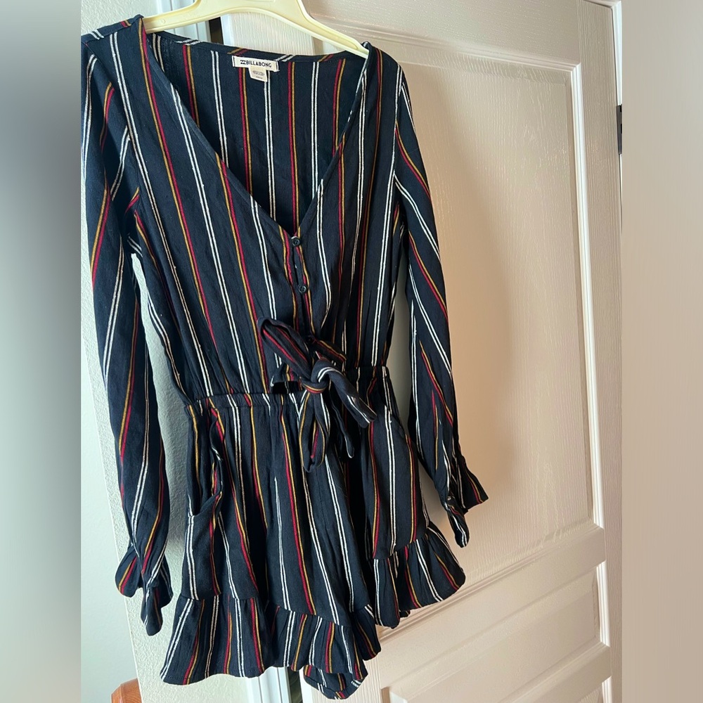 Black striped long sleeve romper